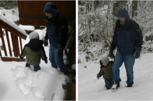 Walking around the house in the snow